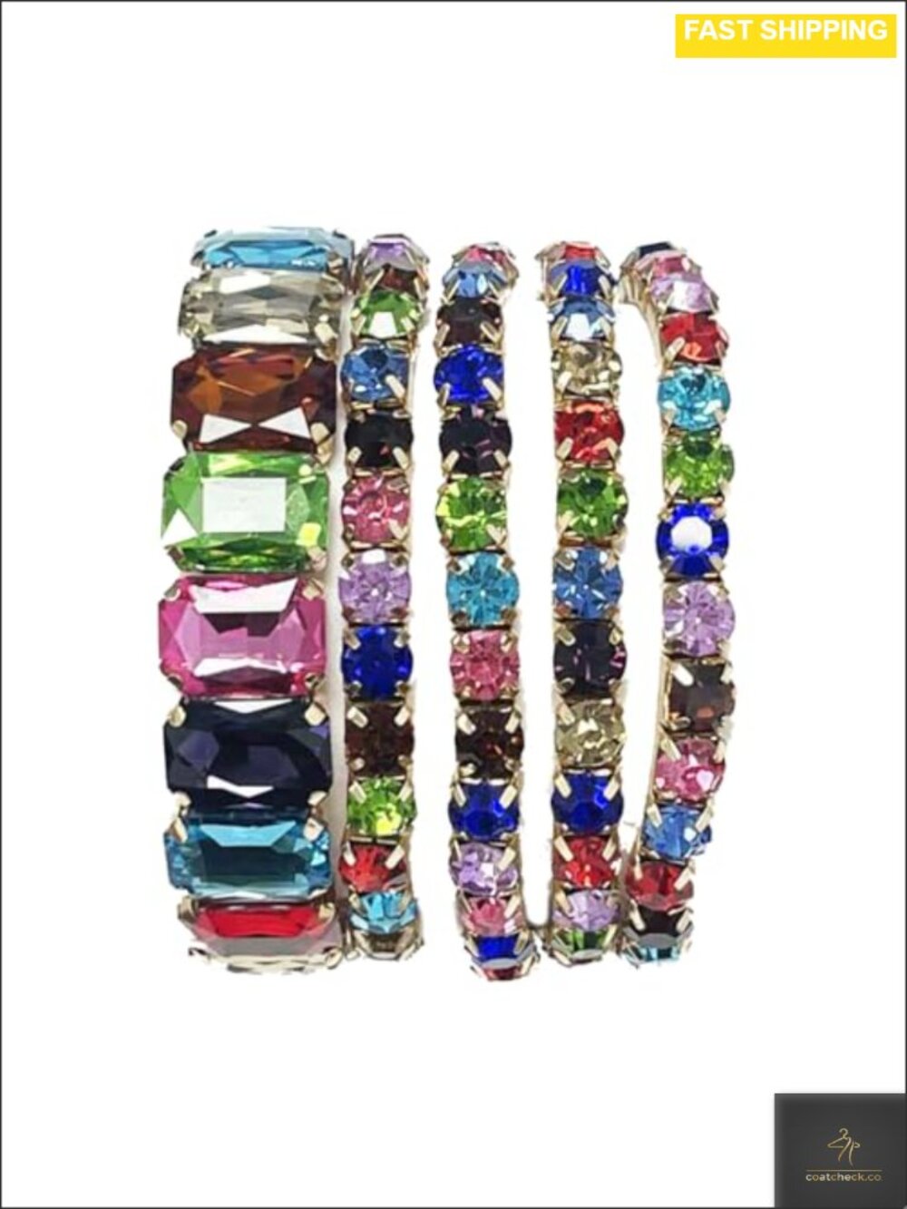Set of 5 Crystal Rhinestone Stretch Bracelets Statement Stackable Formal Jewelry